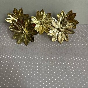 Brass Poinsettia Gold Tone Napkin Rings Vintage Set of 5